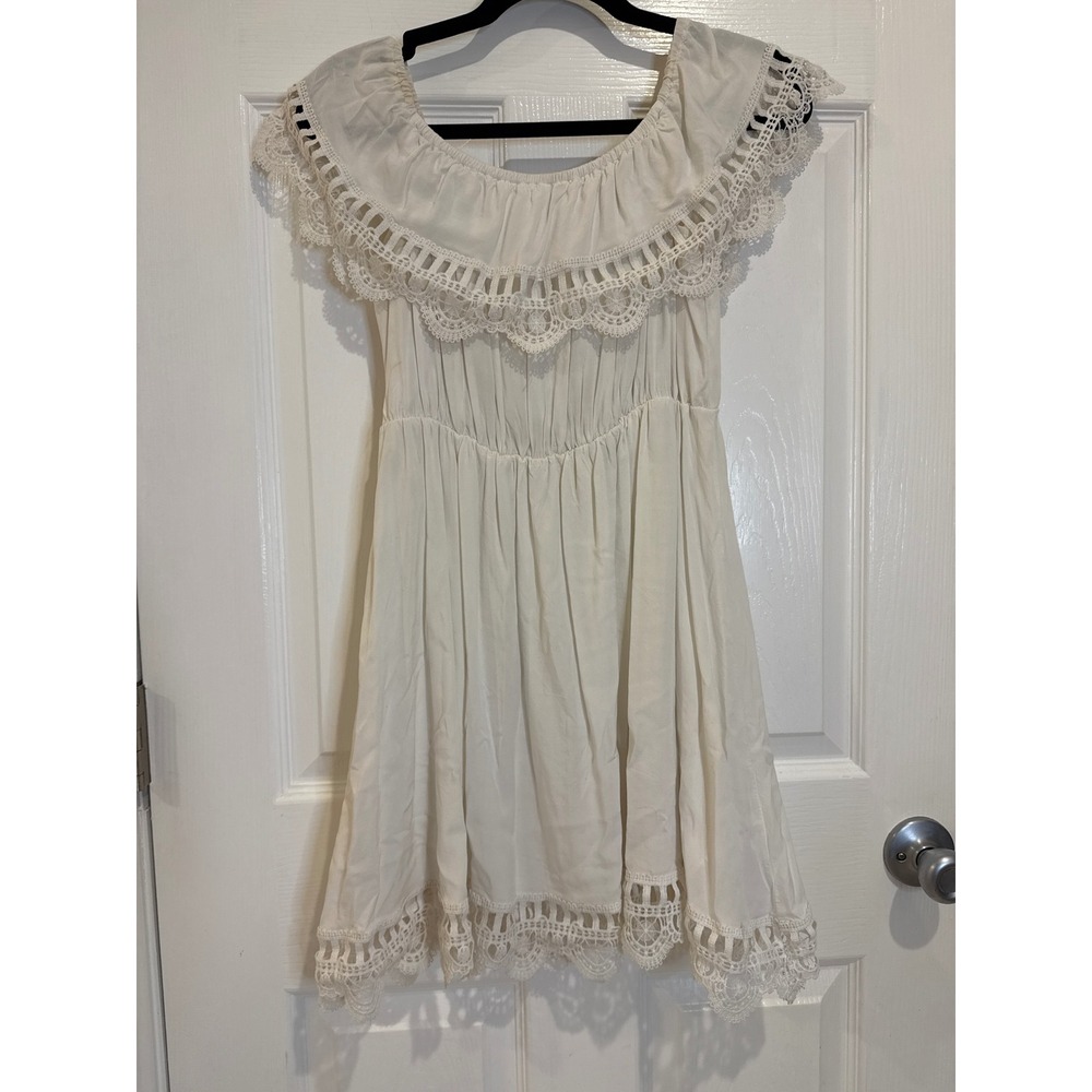 H&M White Dress Eyelet Lace Trim Off Shoulder Casual Summer Medium - Picture 5 of 5